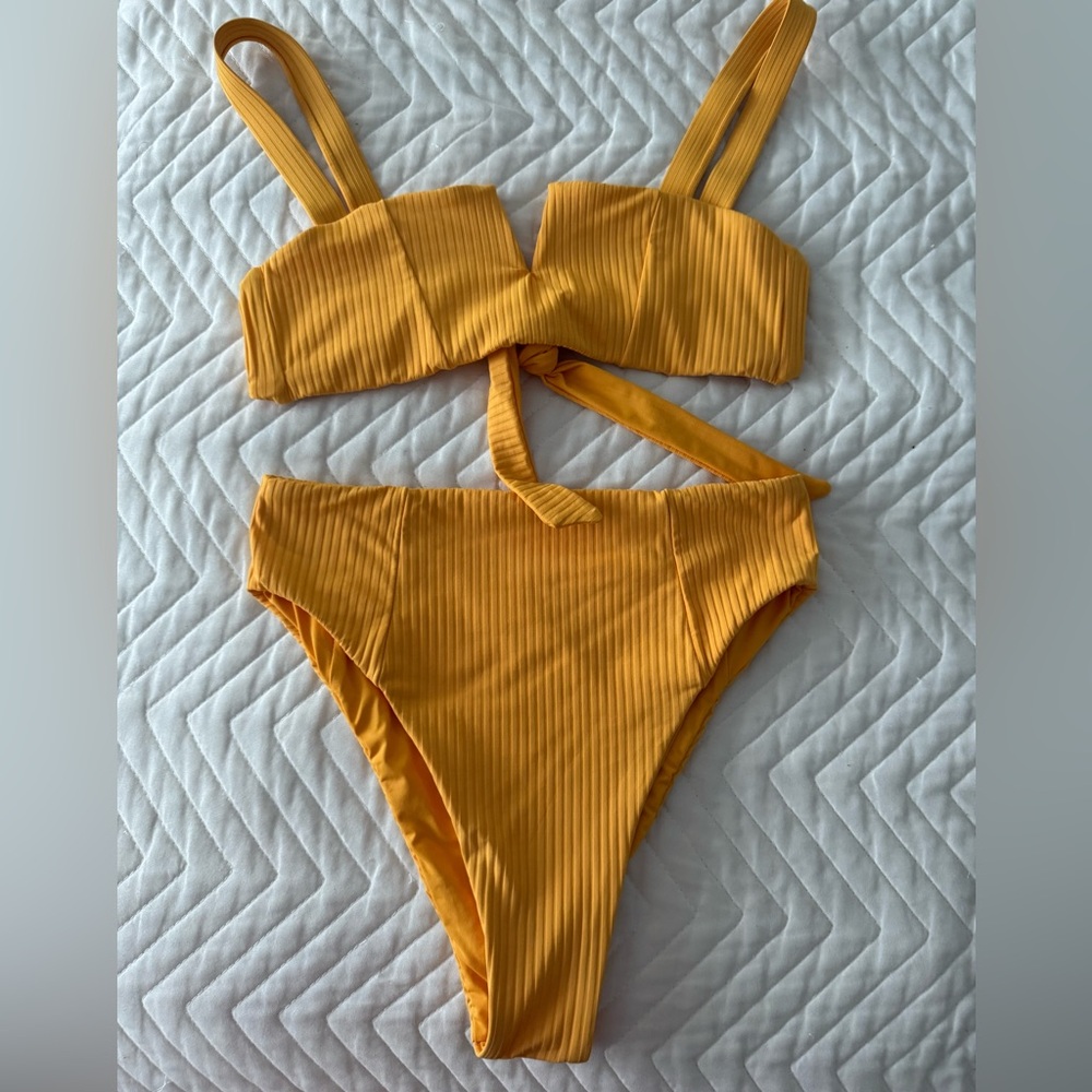 Vitamin A Ribbed Mustard Yellow Bikini Set